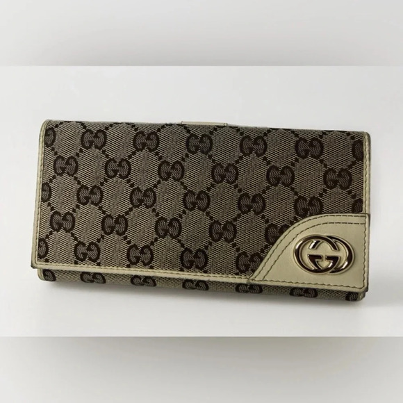 Authentic Gucci GG Long Wallet Beige White Gold Canvas Leather Monogram GUCCI - Picture 1 of 17